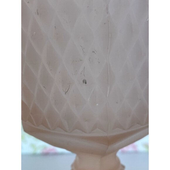 Vintage Pink Satin Diamond Point Chalice Vase, Frosted Depression Glass - Picture 11 of 11